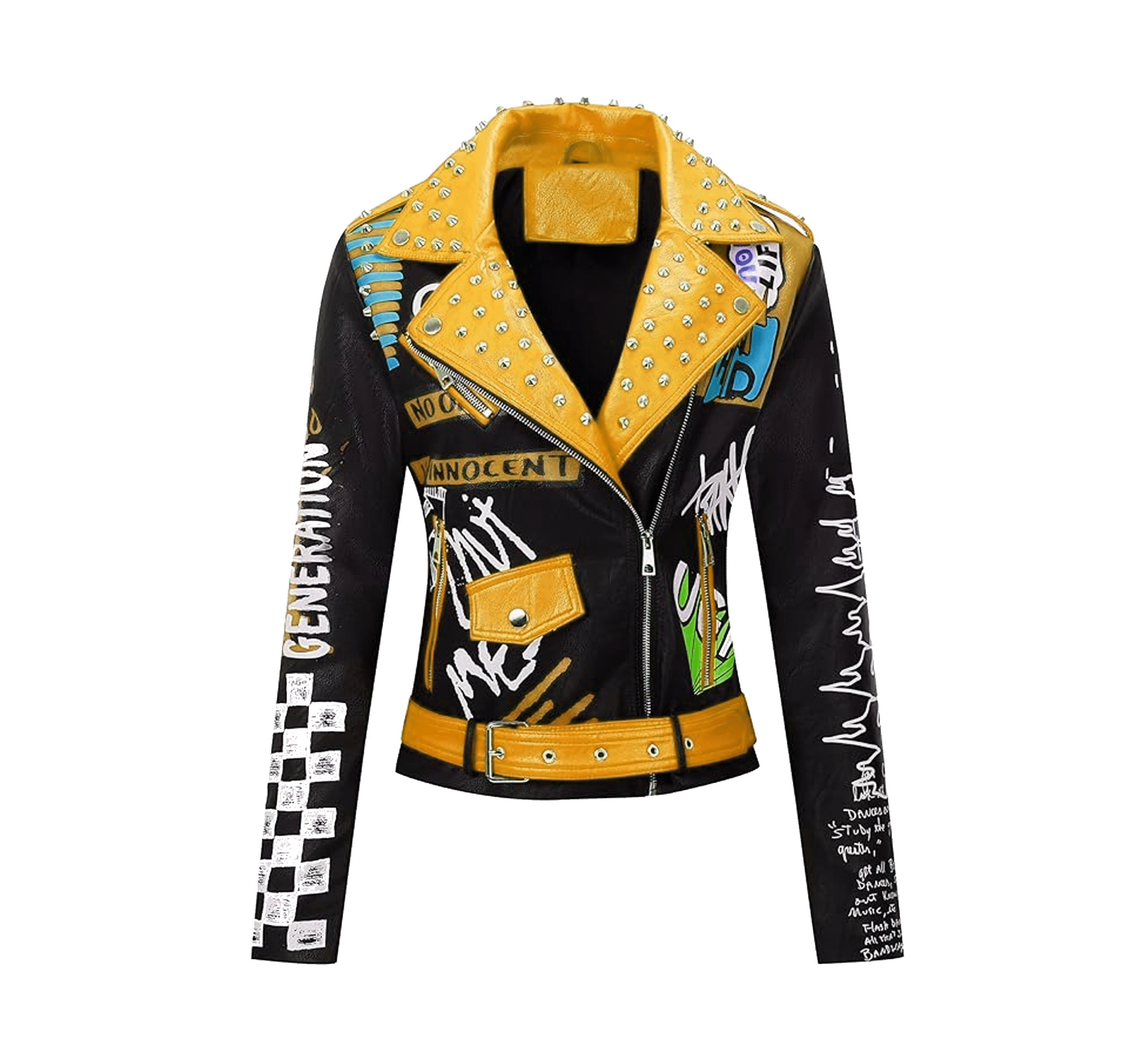 14 RISISSIDA Women Faux Leather Jacket Studded Rivet Spring Fall Winter Fashion, Moto Biker Trendy Clothes Streetwear Belted - Image 1