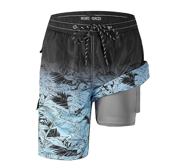 222 Mens Swim Trunks 9" Board Shorts with Compression Liner Swimsuit Built-in Bathing Suit Quick Dry Swimwear Zipper Pocket - Image 1