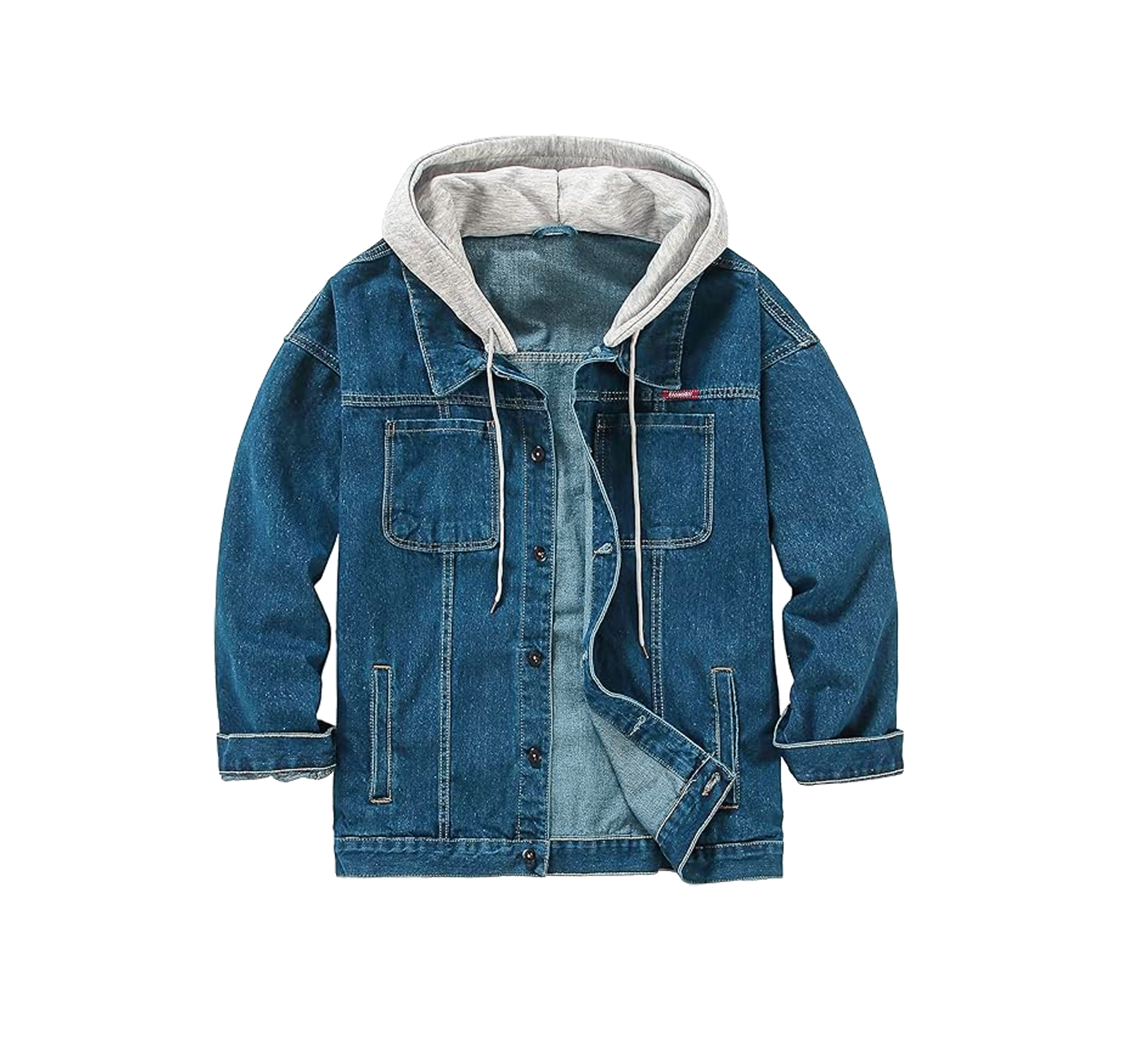 3456E DOSLAVIDA Men's Distressed Denim Jacket Unisex Button Down Jean Coat Casual Long Sleeve Trucker Hooded Jackets Outwear - Image 1