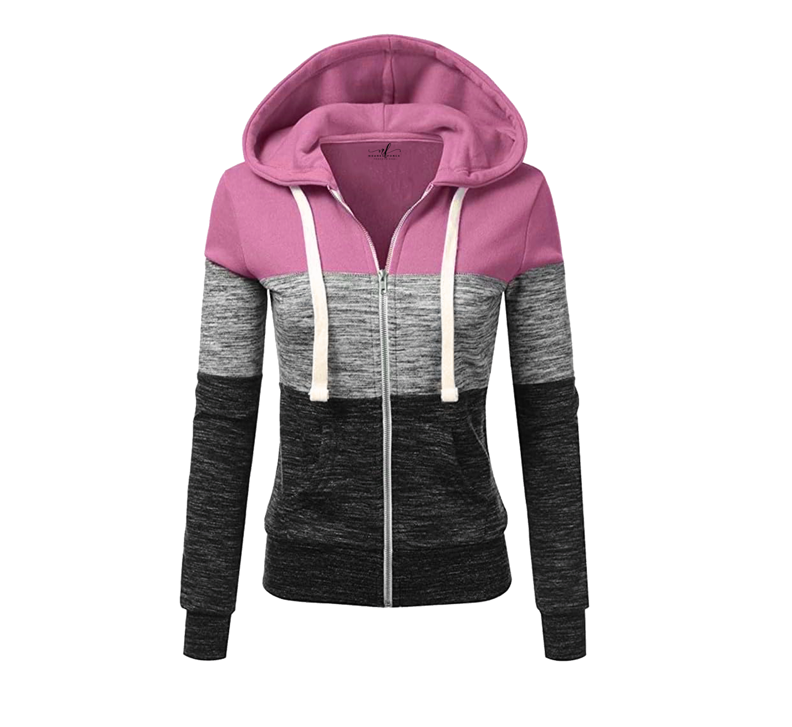 7 Hoodies for Women Color Block Hooded Sweatshirt Basic Zip-Up Jersey Jacket Long Sleeve Top with Pockets Plus Size - Image 1