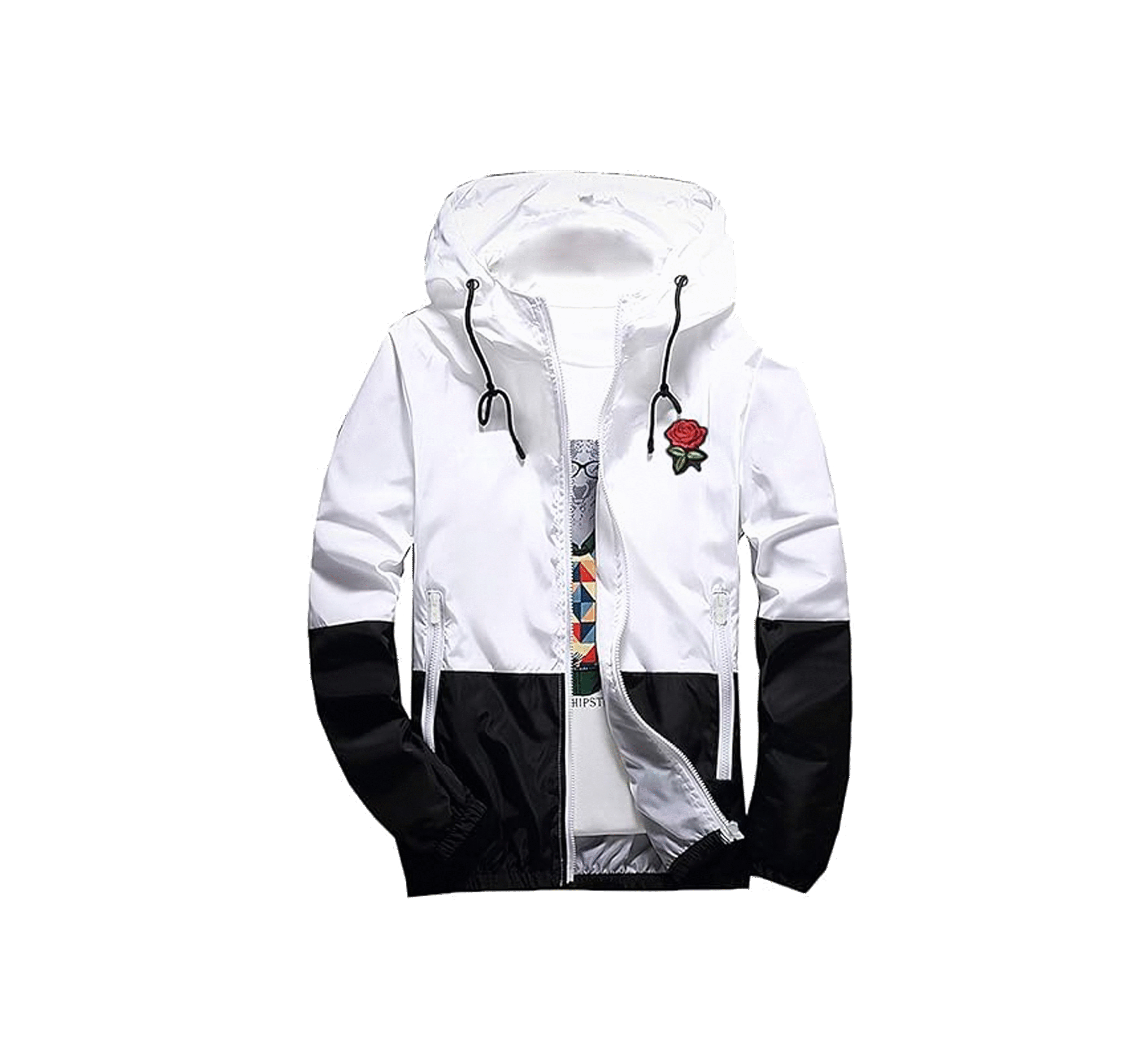 ER56 Rexcyril Men's Rose Floral Windbreaker Hooded Jacket Lightweight Casual Full Zip Flower Coat - Image 1