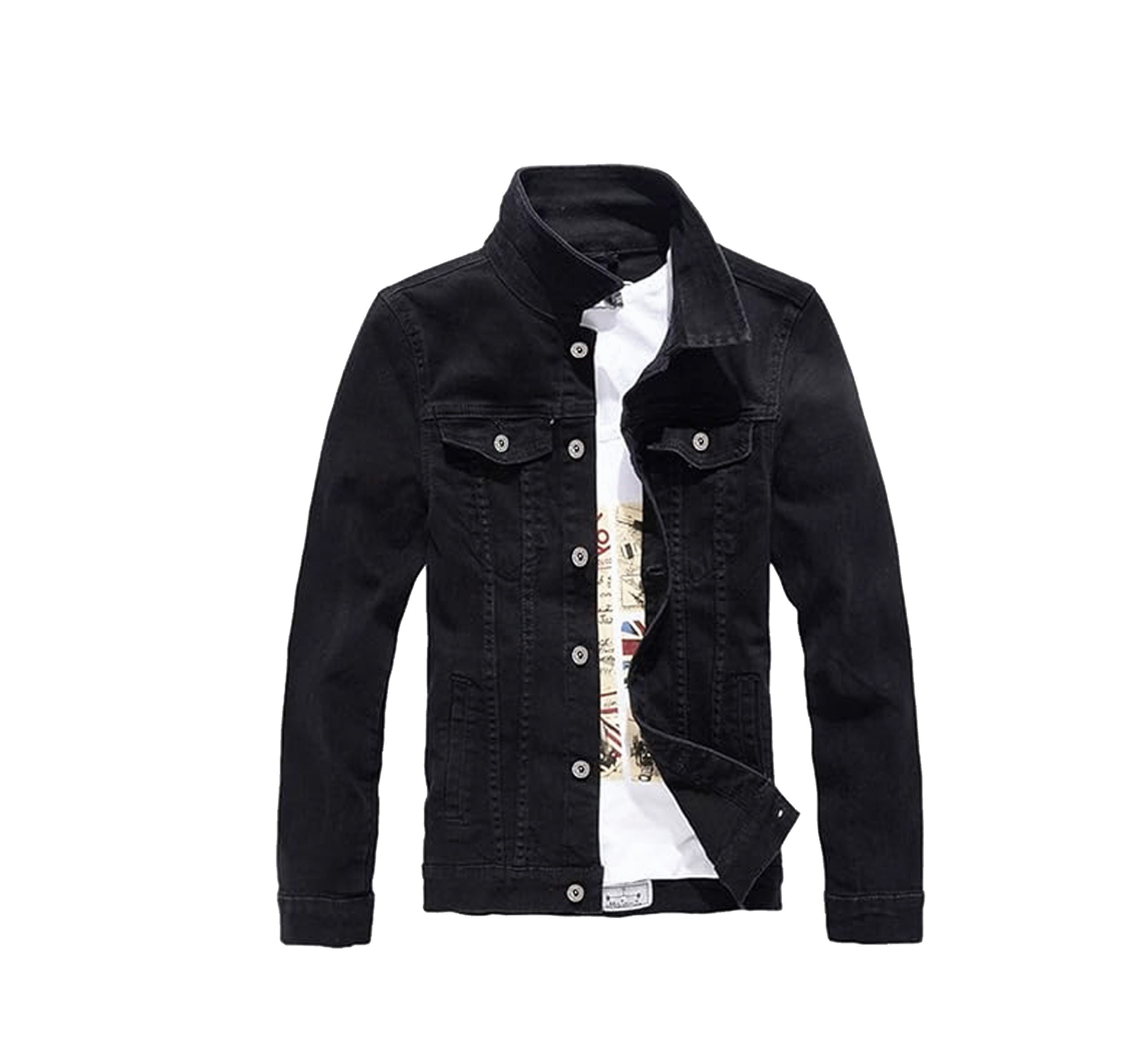 SQEWR564 Men`s Classic Slim Fit Motorcycle Denim Jacket Coat - Image 1