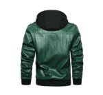 HOOD CREW Men’s Casual Stand Collar PU Faux Leather Zip-Up Motorcycle Bomber Jacket With a Removable Hood - Image 3