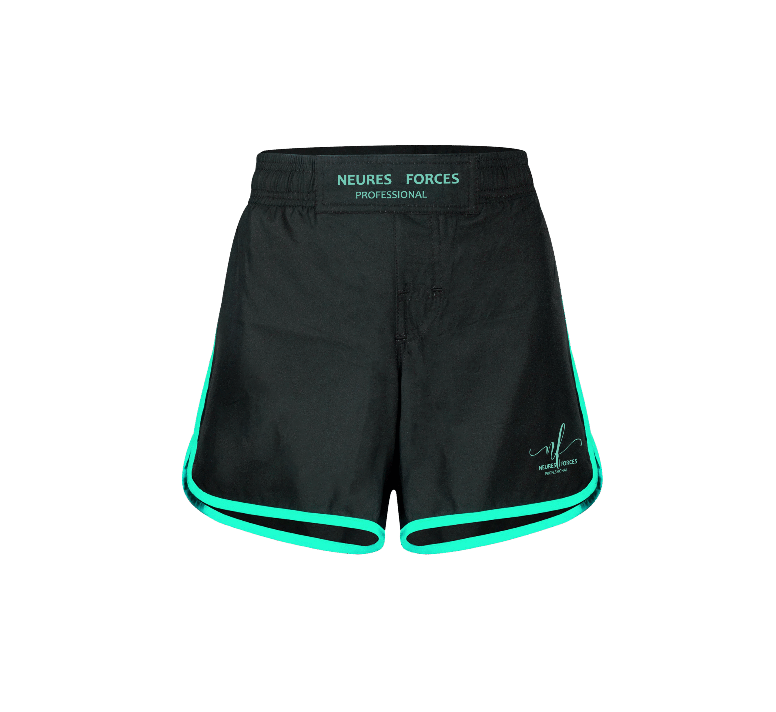we56 Neures Forces Professional Fighting Shorts – Black with Neon Green Trim - Image 1