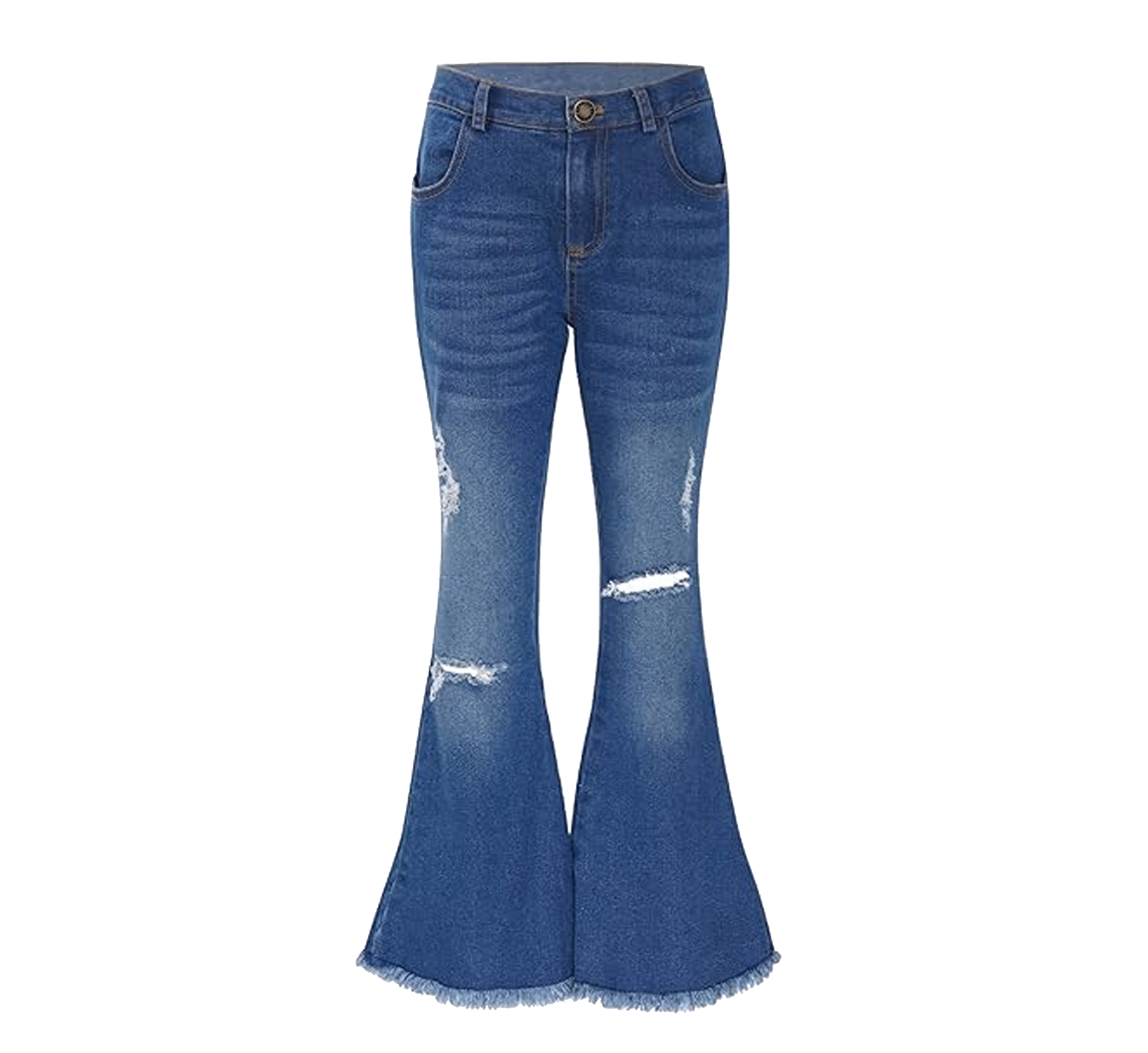 1 Neures Forces Kids Cowgirl Cute Flare Bootcut Jeans Bell Bottoms Jeans for Girls Blue Casual Ripped Denim Pants - Image 1