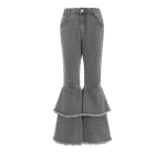 Neures Forces Girl's Elastic Waist Flared Leg Denim Pants Raw Trim Bell Bottom Jeans with Pockets