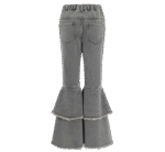 Neures Forces Girl's Elastic Waist Flared Leg Denim Pants Raw Trim Bell Bottom Jeans with Pockets - Image 2