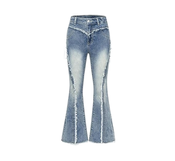 37 Neures Forces Girl's Y2k Flare Jeans Frayed Hem Star Print Bell Bottom Vintage Jeans Denim Pants - Image 1