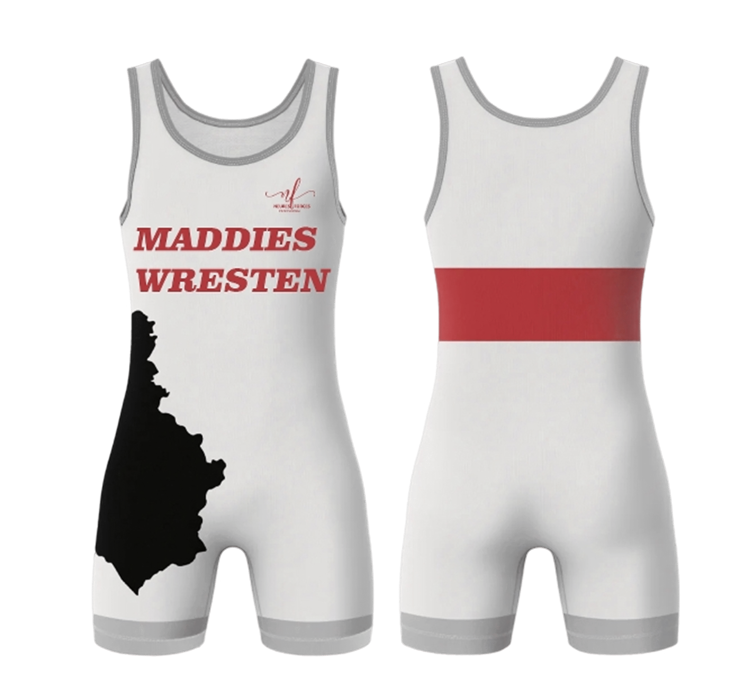 MADIES Neures Forces Wrestling Singlet – Maddies Special Edition (White & Grey) - Image 1