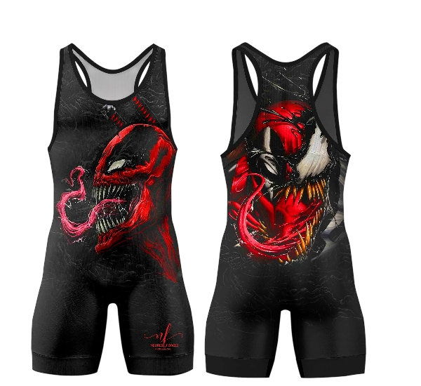 dftyu NeuresForces Venom Carnage Wrestling Singlet | Men’s & Youth Superhero Style Wrestling Gear | Black & Red - Image 1
