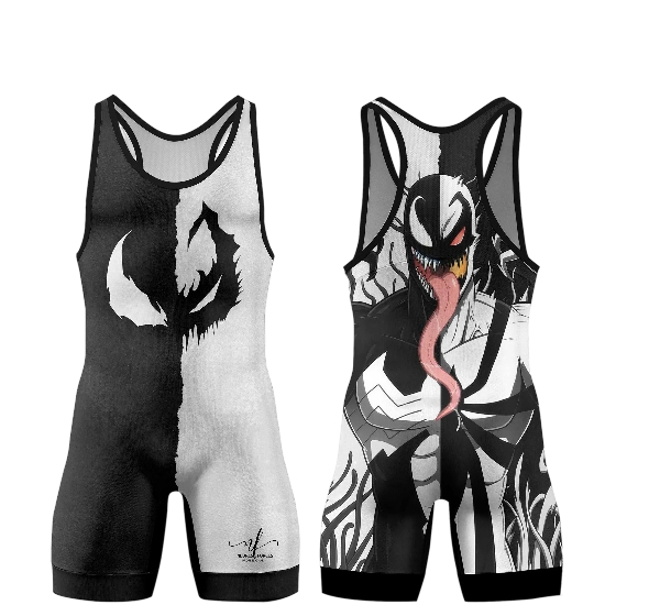 sdfg NeuresForces Black & White Venom Wrestling Singlet | Men’s & Youth Competition Wrestling Suit - Image 1